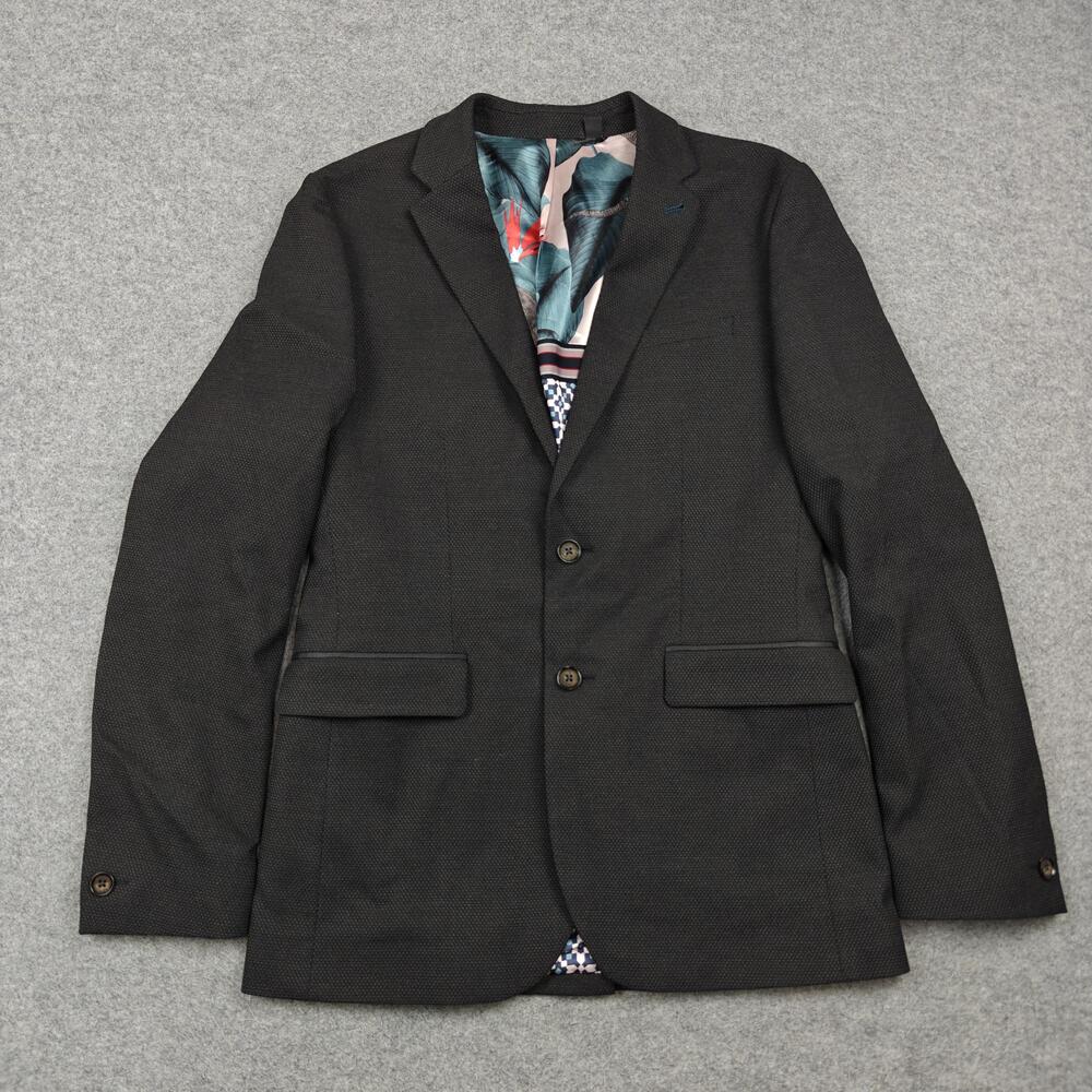 Ted Baker Blazer Mens Medium Gray Tweed Slim Fit Polyester Viscose Designer